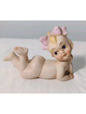 Vintage Kewpie Piano Baby Girl Figurine Bisque Porcelain Kitsch